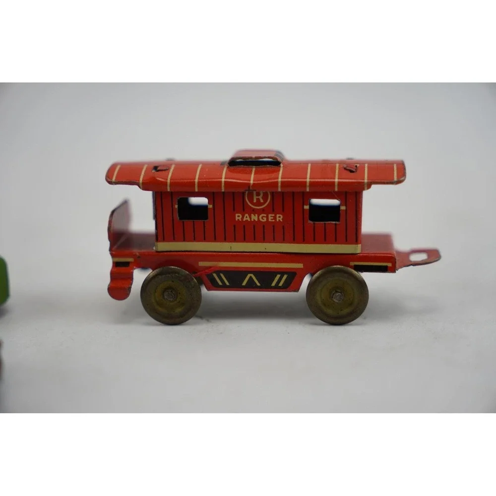 Vintage Tin‎ Toy Cars and Train Set Green Red Ranger Loco Japan
